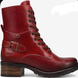 Taos Red Leather Combat Boots